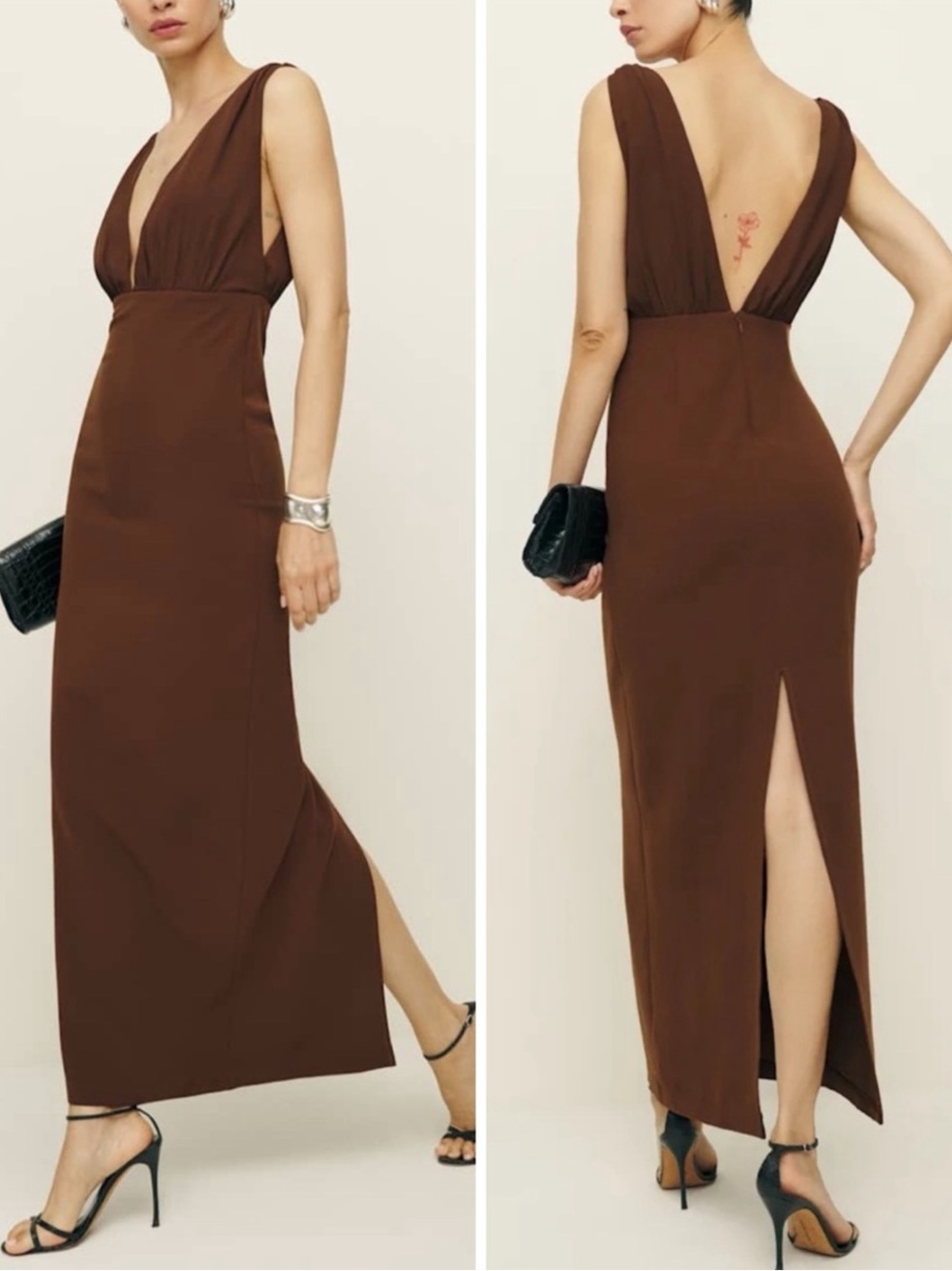REFORMATION Velda Midi Dress in Chocolate Brown Size 4 NWOT